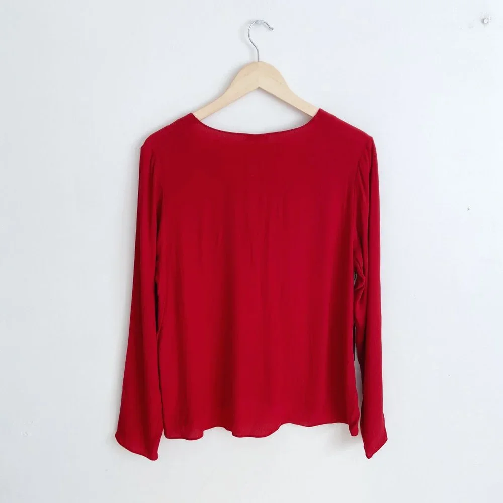 ❤️SOLD NWT Aritzia Wilfred Free Redling Red Tie Lace Neck Long Sleeve Blouse Top - Picture 6 of 13